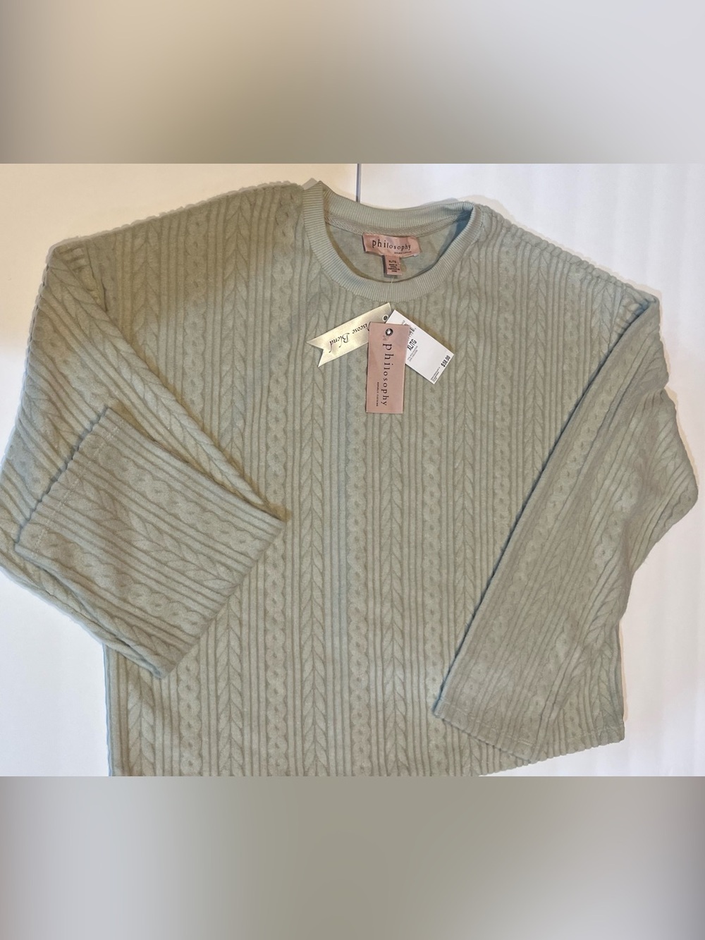 Philosophy Women’s Cable Crewneck Sweater in Sage Green